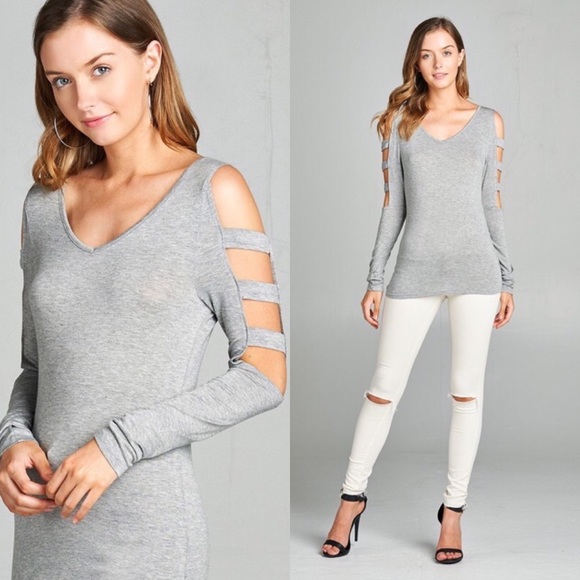 Kyoot Klothing Tops - Gray Top With Cut Out Sleeves